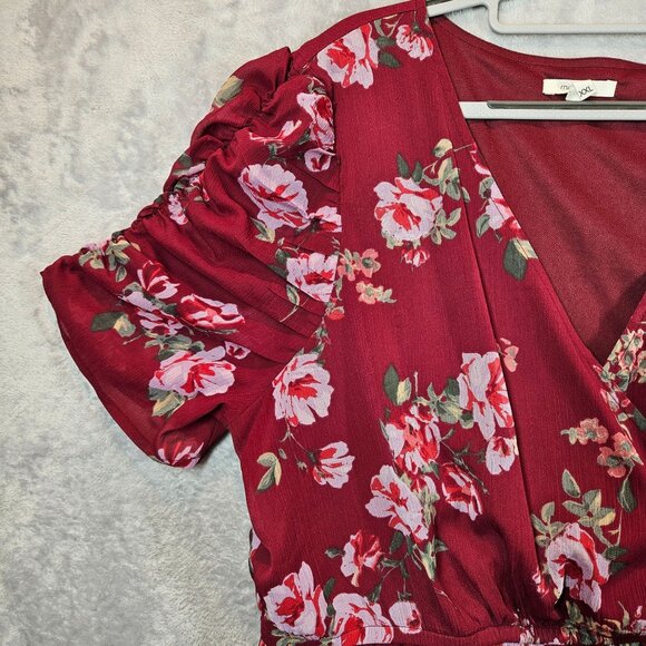 Maurices Floral Burgundy Peplum Blouse XXL Career Feminine peplum office floral - Picture 6 of 14